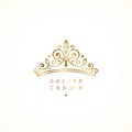 Elegant golden crown logo on white background.